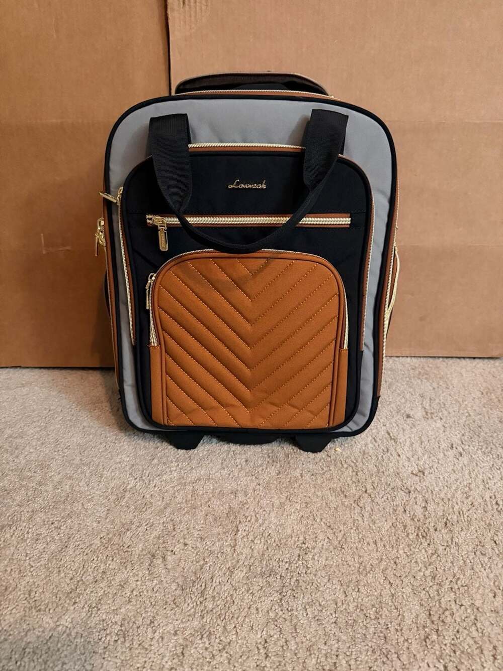 LOVEVOOK Rolling Laptop Bag 17.3 Inch Carry On Suitcase Black Brown